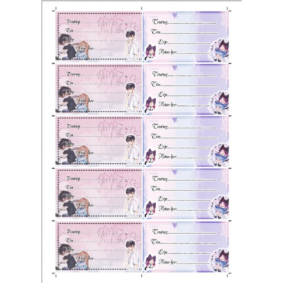 Sách vở nhân vật truyện tranh  set 10cái nhãn 9x5 cm