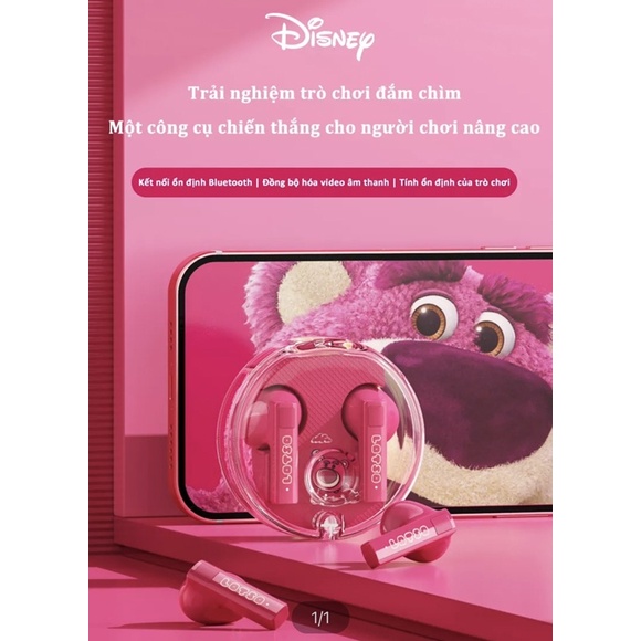 Tai nghe Disney Bluetooth LK-11 Gấu Dâu Hồng - Gấu Pooh - Mickey Siêu Đẹp