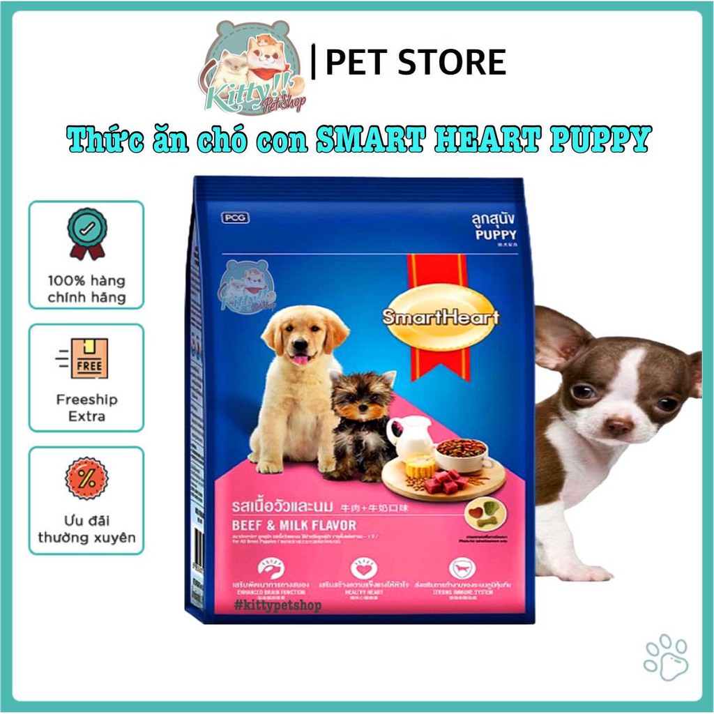 Thức ăn hạt Smart Heart Puppy dành cho chó con vị thịt bò và sữa, 400g