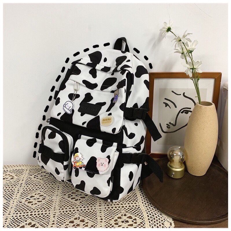 Balo họa tiết bò sữa ulzzang nhiều ngăn HD639