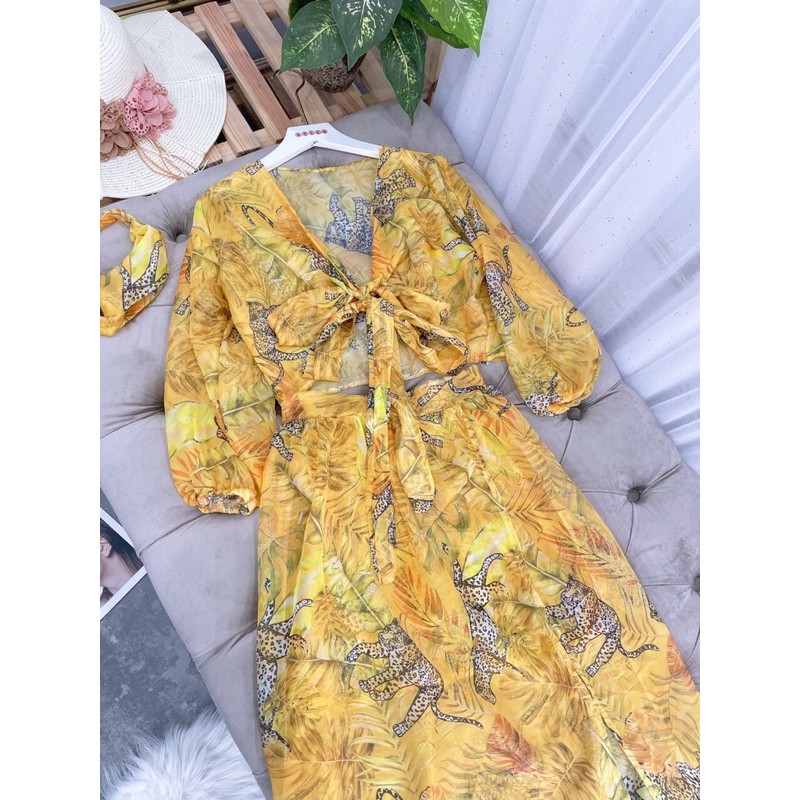 Sét Váy Maxi Hoa Vàng Kèm Tuban | BigBuy360 - bigbuy360.vn