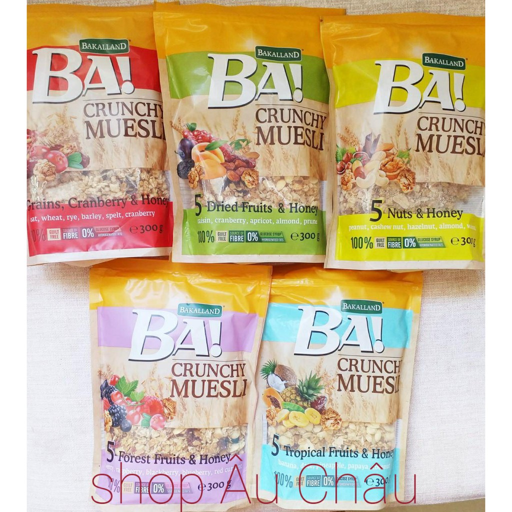 Ngũ cốc Bakalland Muesli đủ 5 màu 300g NK Ba Lan