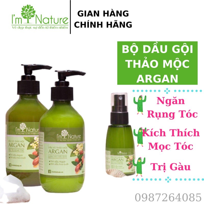 (+Quà) Bộ Dầu Gội Thảo Mộc Argan 300 ml I'm Nature Đặc Trị Rụng Tóc, Trị Gàu, Dưỡng Tóc