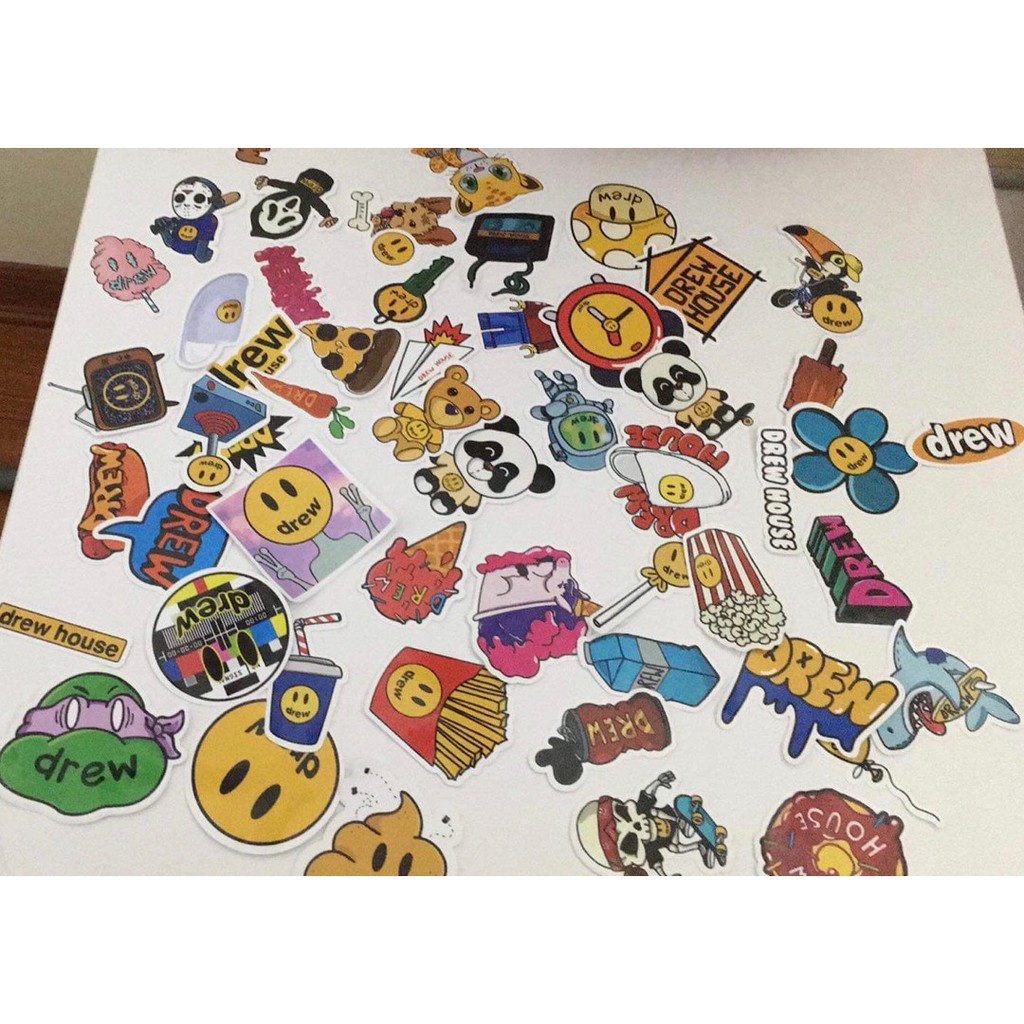 [BỘ 50 CÁI] Sticker dán hoạt hình nhiều mẫu chống nước sticker dán mũ bảo hiểm vali laptop cực xinh - Mẫu Drew - M009