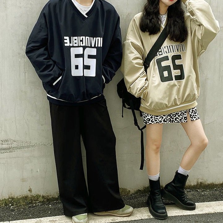 Áo Sweater Nỉ Bông Áo Nỉ Đôi Cổ V Tay Bồng In Số 65 Form Rộng Unisex Nam Nữ | BigBuy360 - bigbuy360.vn