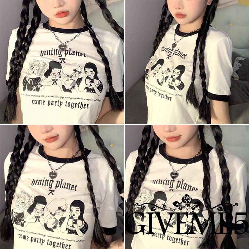 Áo thun nữ ngắn tay cổ tròn in hình nhân vật hoạt hình