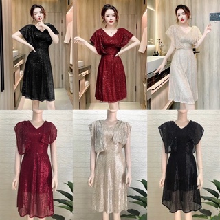 Đầm dự tiệc lụa kim sa xoè cánh tiên