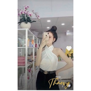 ÁO PHI LỤA CHÉO CỔ,áo kiểu yếm y hình HOT