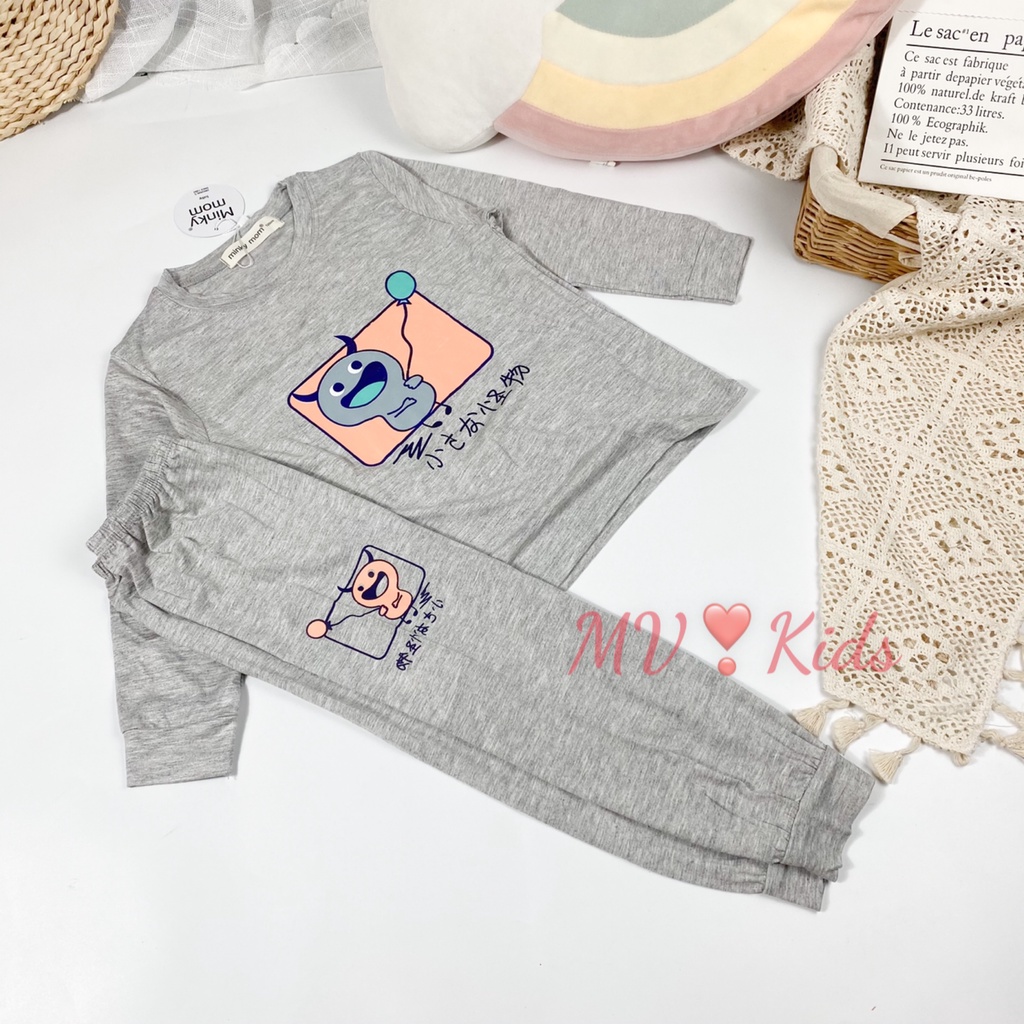 [SALE]Bộ Quần Áo Bé Gái, Bé Trai Minky Mom Vải Thun Lạnh Khủng Long Đạp Xe, Bộ Dài Tay Cho Bé Mặc Nhà Thu Đông MKMTD2155