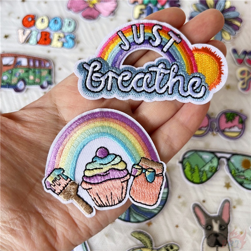 ♚ Sticker Ủi Thêu Chữ Good Vibes - Just Sáng Tạo ♚ 1 Huy Hiệu Ủi Trên Quần Áo DIY