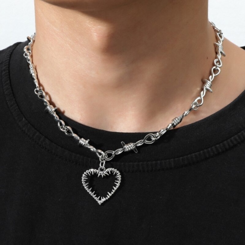 Vòng cổ choker dây gai mặt trái tim phong cách hip hop gothic punk cổ điển cá tính cho nam và nữ