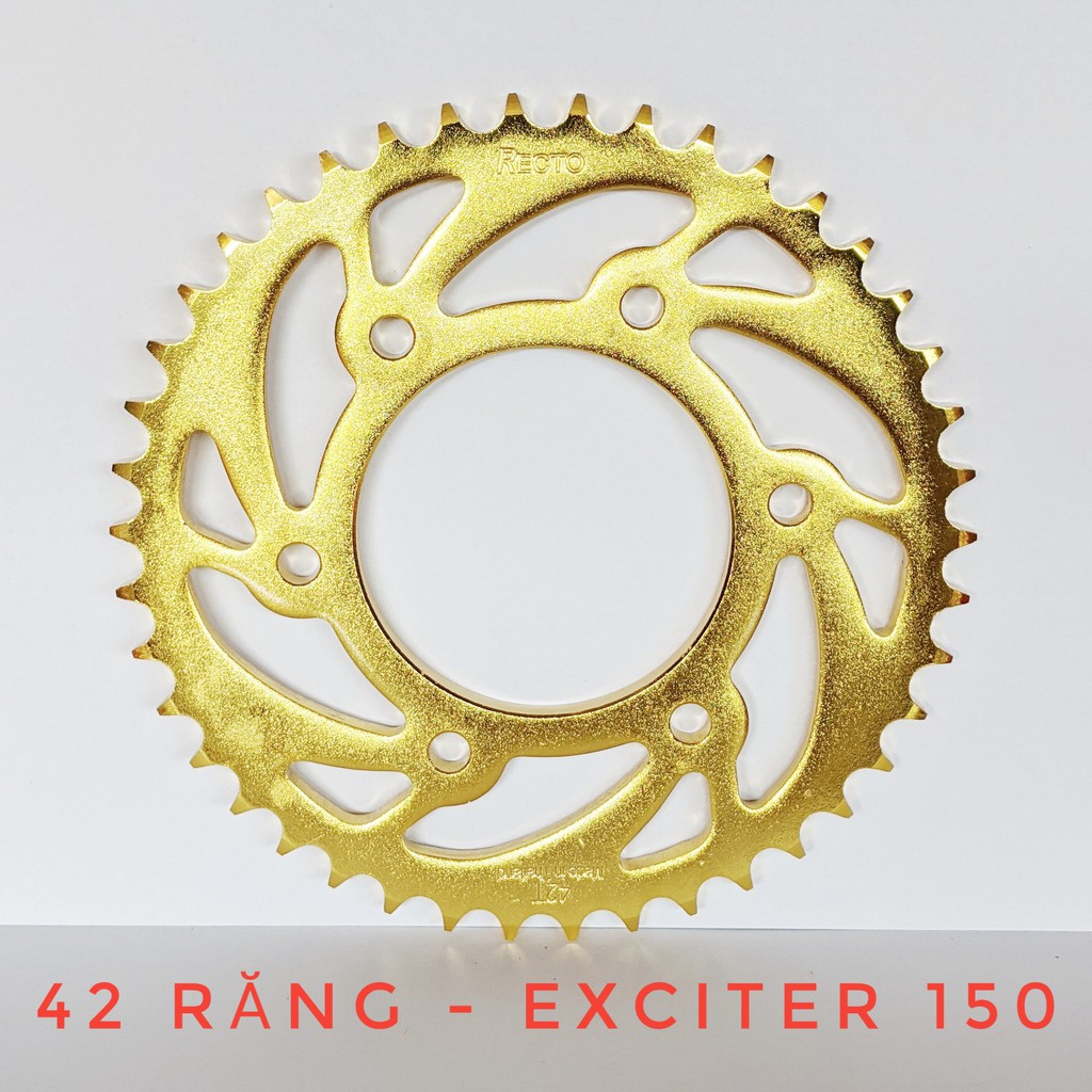 Dĩa RECTO thép màu vàng 42 răng cho Exciter 150 - CHÍNH HÃNG