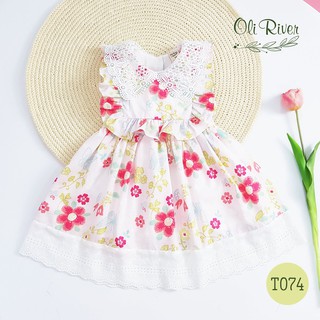 Đầm váy cho bé gái❤️Đầm bèo vuông cổ ren, chân váy thêu ren♥️Size 1-10Y(10-35 ký)