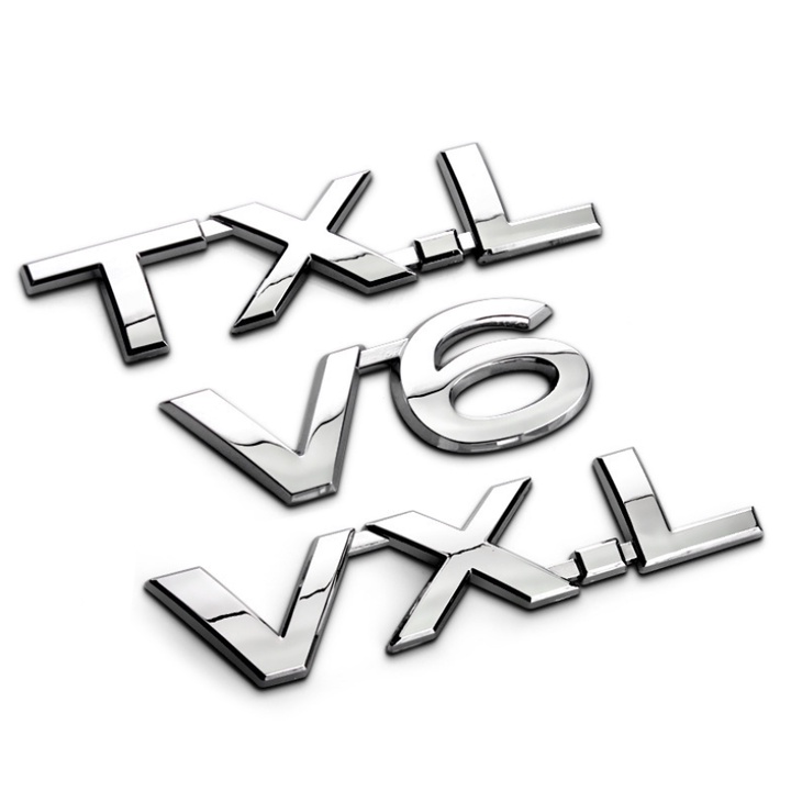 Decal tem chữ VX.L /  TX.L / V6 / VX chất liệu inox dán đuôi xe ô tô