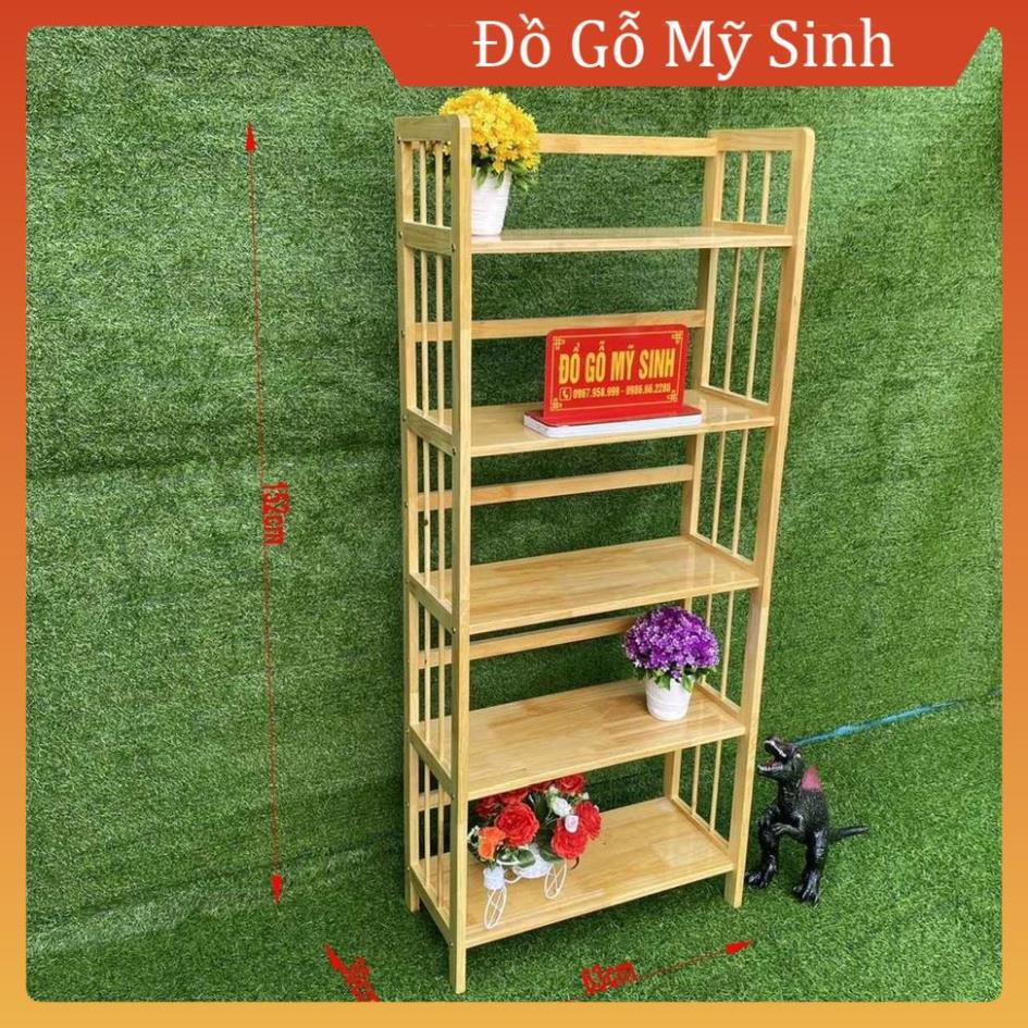 Kệ sách giá gỗ cao su tự nhiên 5 tầng để giày dép túi sách kệ đa năng, Đồ gỗ nội thất mỹ sinh cao cấp