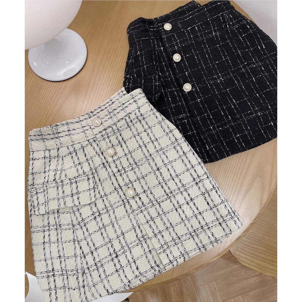 Chân váy dạ Tweed cạp lệch dáng chữ A | BigBuy360 - bigbuy360.vn