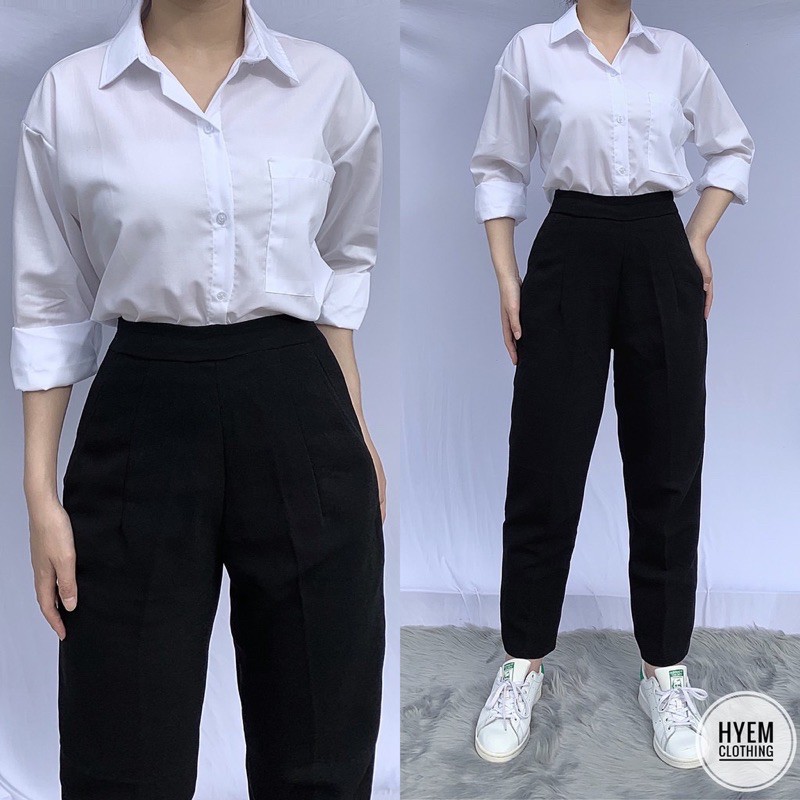 Quần tây nữ basic lưng cạp siêu cao cạp siêu cao dáng baggy suông dài đi học công sở cao cấp-có bigsize size S.M.L.XL