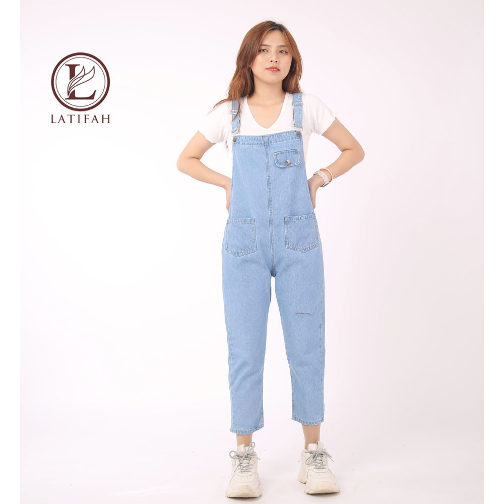 [Mã BMBAU50 giảm 50K đơn 150K] Quần yếm jean dài nữ LATIFAH rách có nắp YJ006 phong cách ulzzang hàn quốc