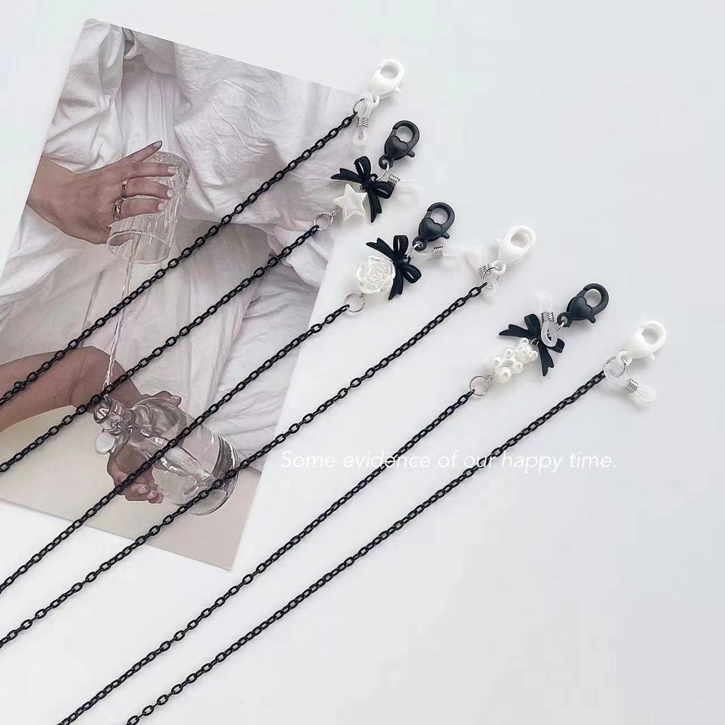 Dây Đeo Mắt Kính Bằng Acrylic Họa Tiết Hoạt Hình Trắng Đen Phong Cách Hàn Quốc