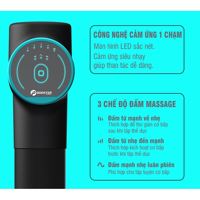 BOOSTER M2 B - Súng massage cầm tay, Máy massage cầm tay Mát Xa toàn thân với 6 đầu 3 tốc độ massa tùy chỉnh giảm đau