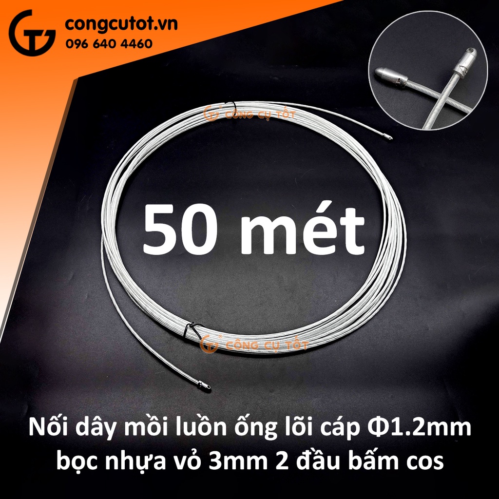 Cáp kéo dài dây mồi luồn ống lõi thép 1.2 ly bọc nhựa (dài 25m, 30, 50m)