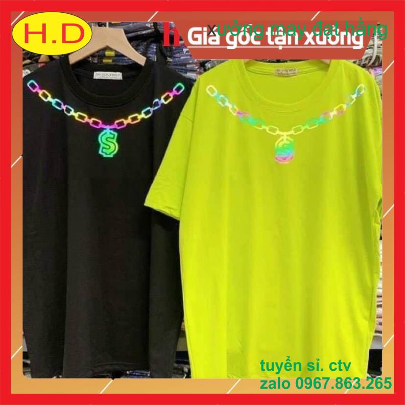 áo thun phản quang xích cổ unisex, áo thun nam nữ from rộng vải cotton xịn mềm mát hút mồ hôi