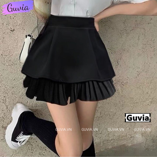 Chân Váy Xếp Ly 2 Tầng Dáng Xòe Xếp Ly Lưng Cạp Cao (Có Quần Trong) GUVIA