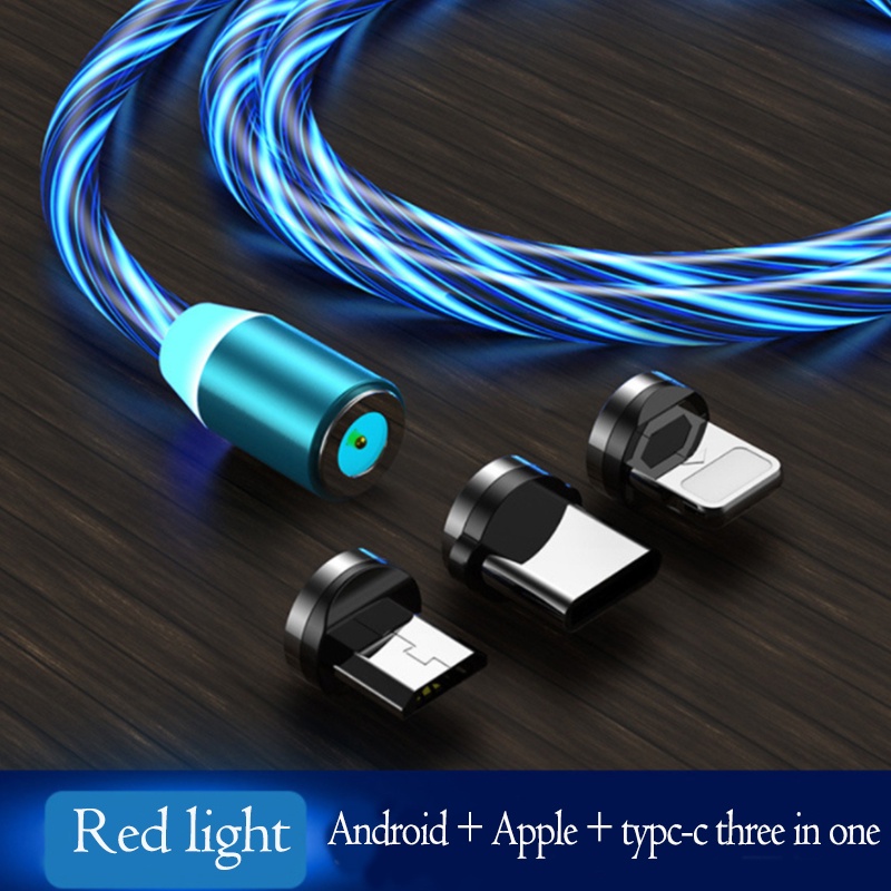 Dây cáp sạc nhanh usb từ tính 3 trong 1 màu dạ quang cho Apple