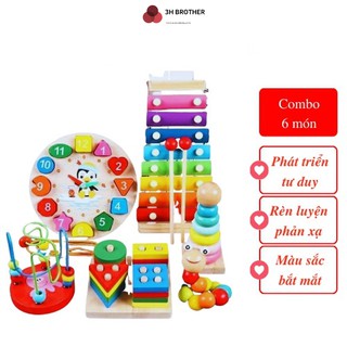 Combo đồ chơi cho bé phát triển trí tuệ 6 món - đồ chơi gỗ thông minh cho bé 3hbrother
