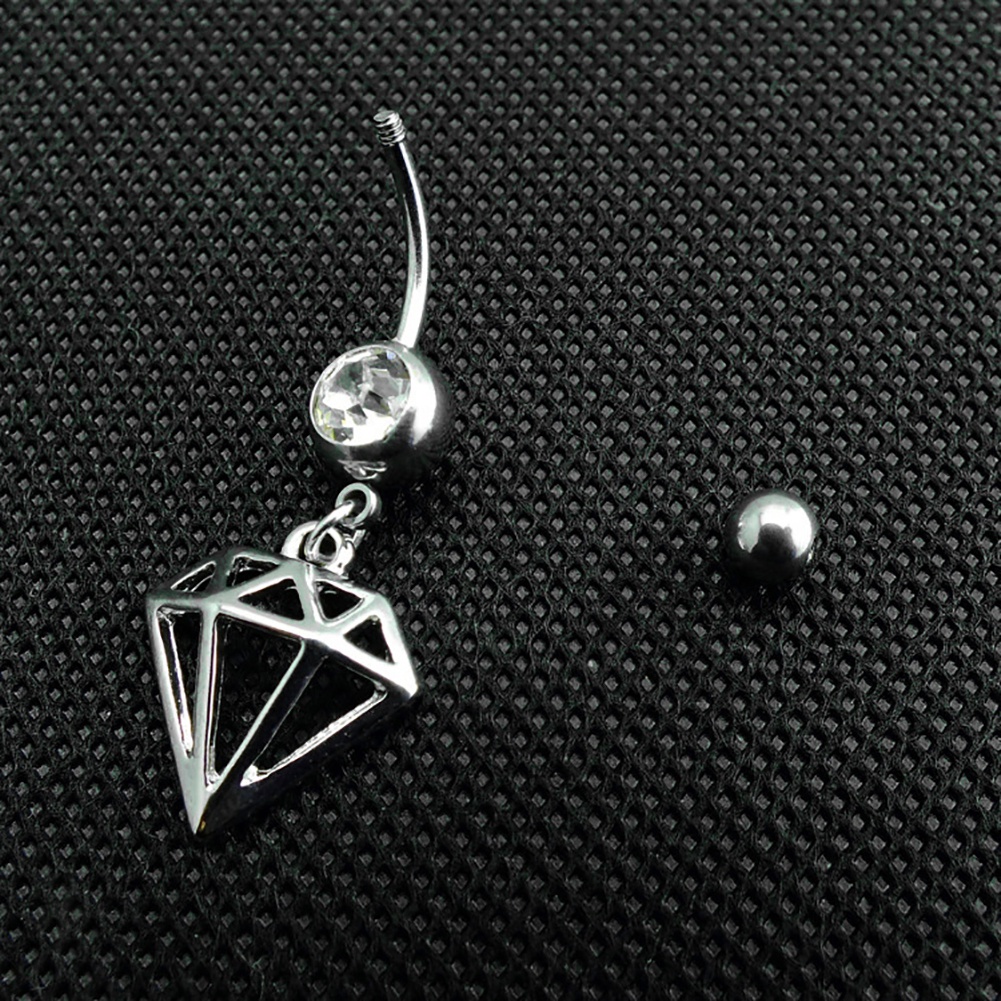 Khuyên rốn thép y tế mặt hình viên kim cương thời trang