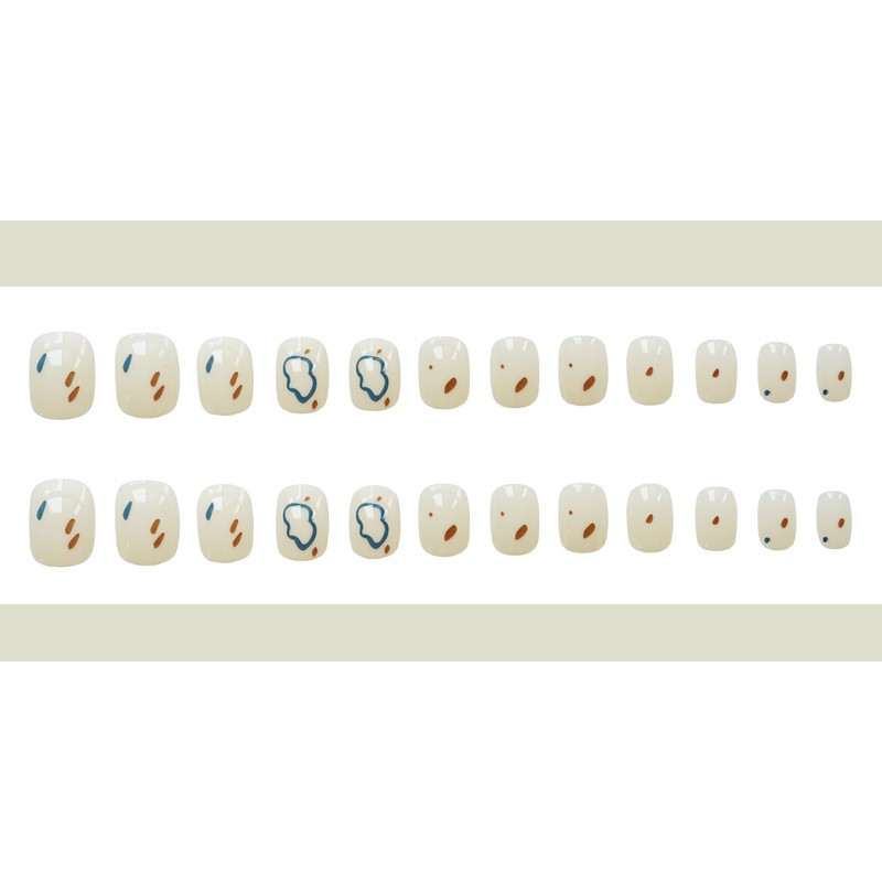 Bộ 24 móng tay giả Nail Nina hoạ tiết xanh nâu Cute mã 428 【Tặng kèm dụng cụ lắp】