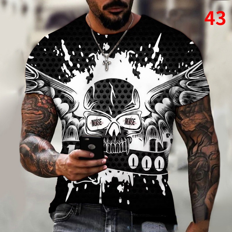 Áo thun in hình đầu lâu 3D thời trang cho nam Size S-6XL