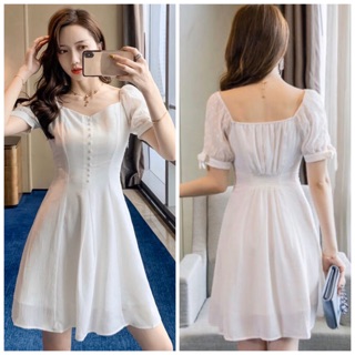 Đầm váy trắng phối tay voan