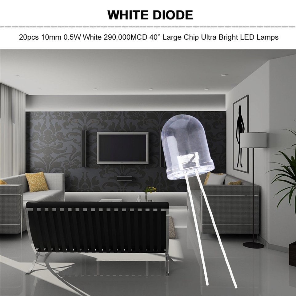 Bộ 20 chíp đèn LED siêu sáng kích thước 10mm 0.5W White 290,000MCD 40°