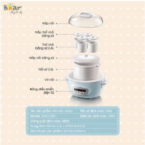 Nồi Nấu Cháo Chưng Yến Bear 2,5L NINH- HẦM- HẤP Đa Năng Giữ Trọn Chất Dinh Dưỡng Với Nguyên Lý Cách Thủy Sube003