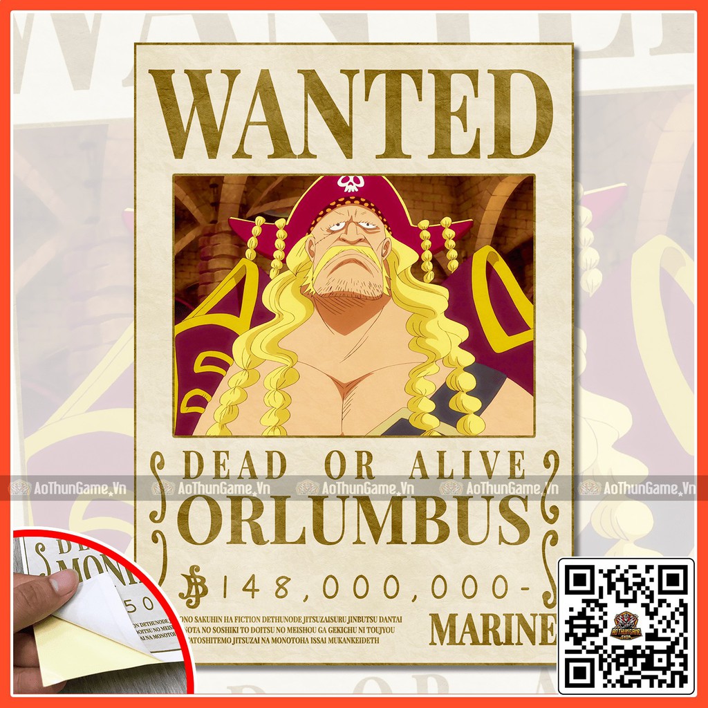 Poster One Piece Orlumbus / Poster  truy nã One Piece / Hình dán tường Full HD mới nhất (Shop AoThunGameVn)
