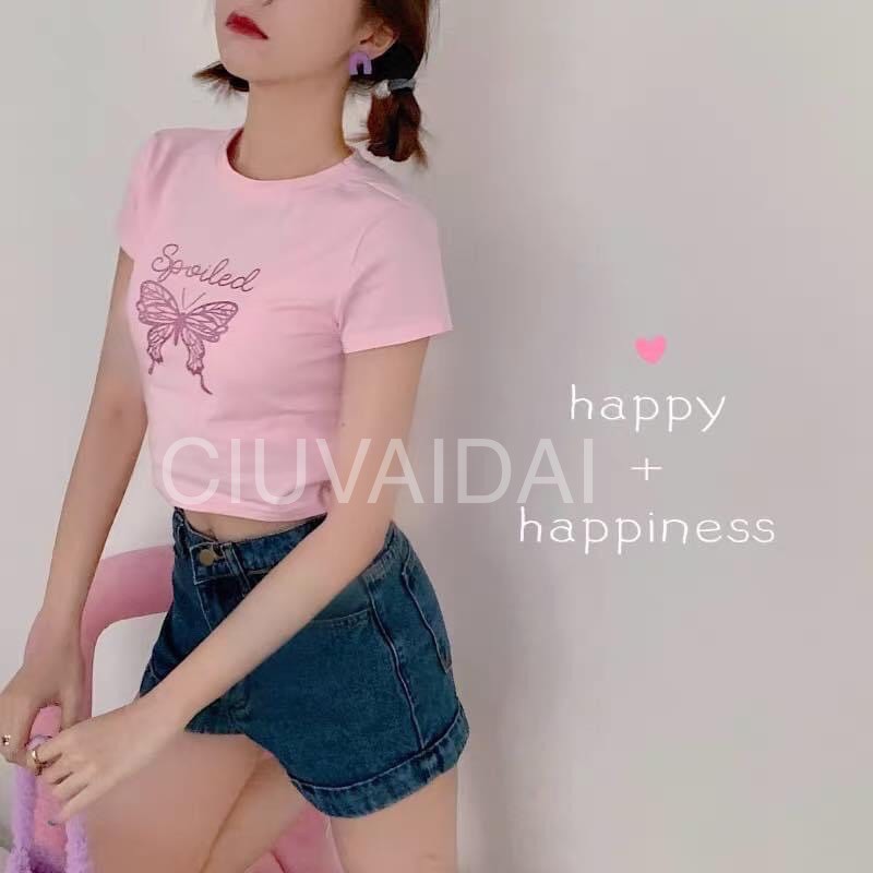 Áo croptop nữ bướm hồng siêu hot trend