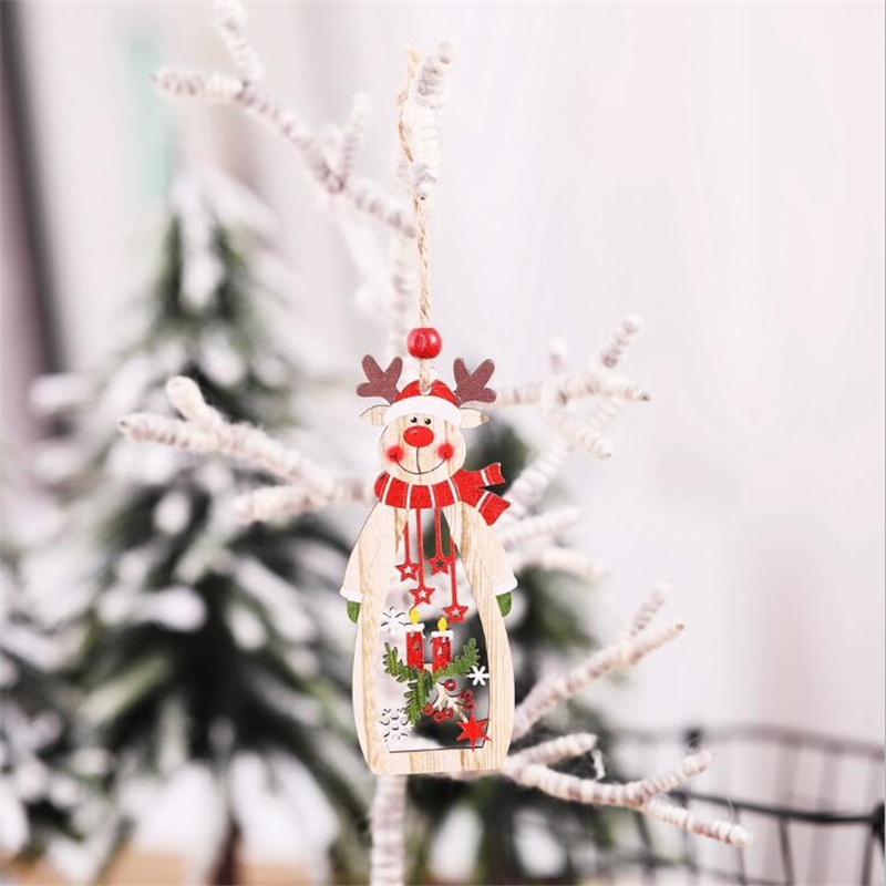 Christmas Tree Decoration Pendant Christmas Decorations Wooden Ornaments Creative Santa Claus Snowman Elk Wood Hollow Ornaments