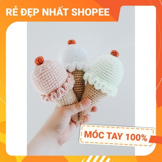 [FREESHIP+💯HANDMADE] Lục lạc cầm tay Que kem, móc tay 100% từ len chất lượng cao, an toàn tuyệt đối cho bé tập cầm nắm