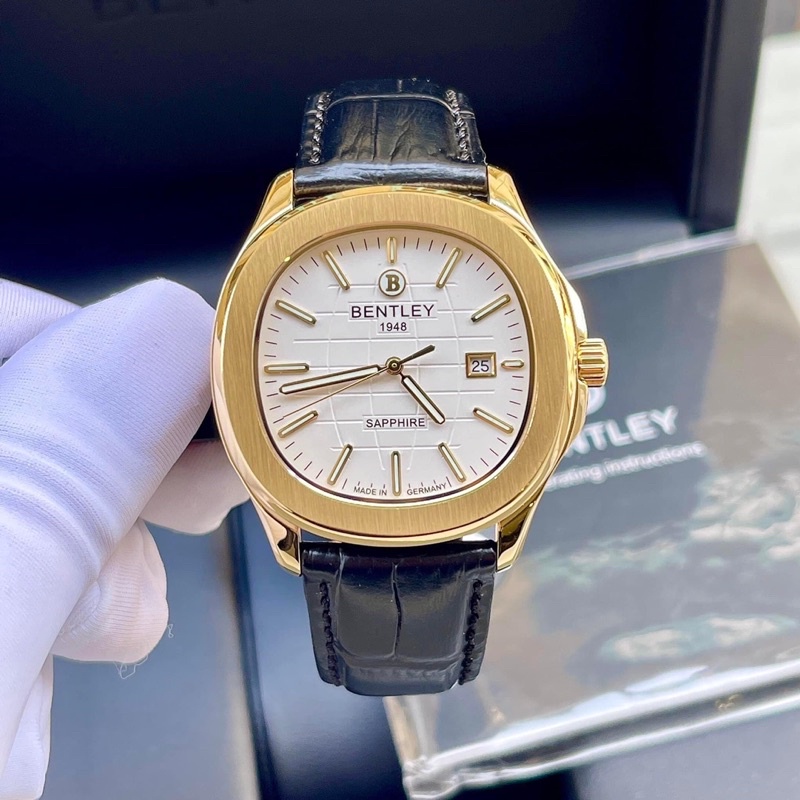 Đồng hồ Nam Bentley Nautilus BL1869 - 10 mặt trắng vỏ vàng dây da đen