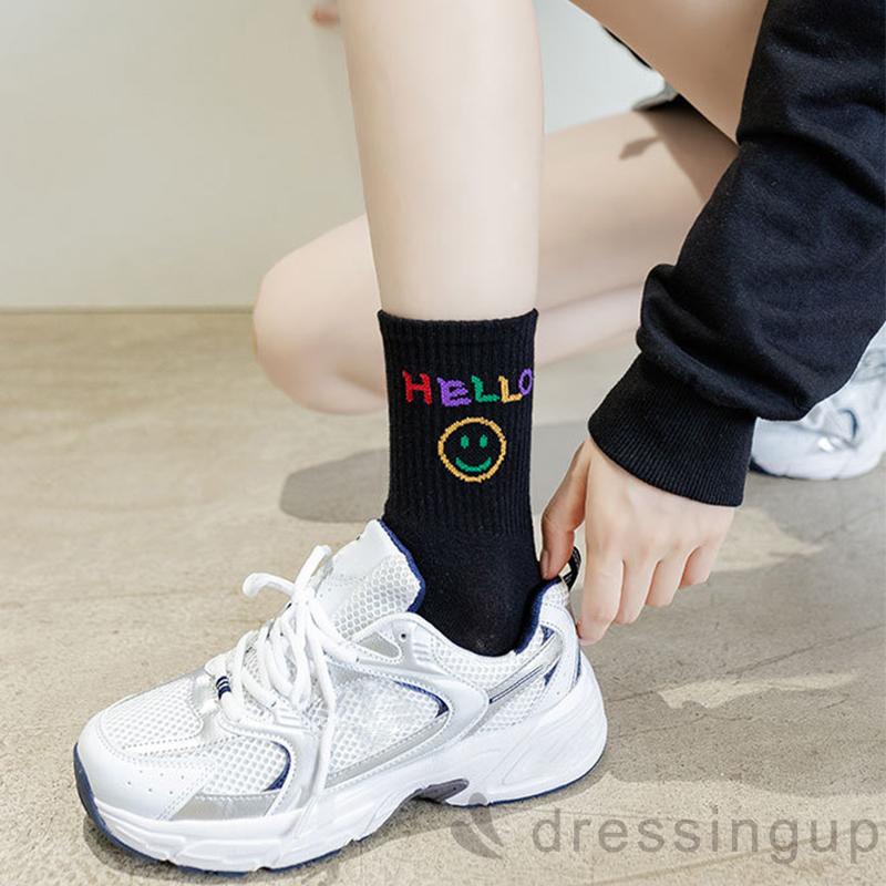 Đôi vớ cotton in hình mặt cười màu cầu vồng cho người lớn