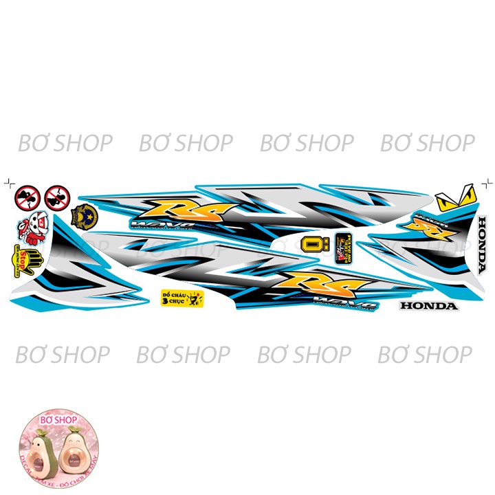 Tem rời WAVE ALPHA 110  Mẫu Chữ RS - BƠ SHOP  - Tem chế 3 lớp cao cấp