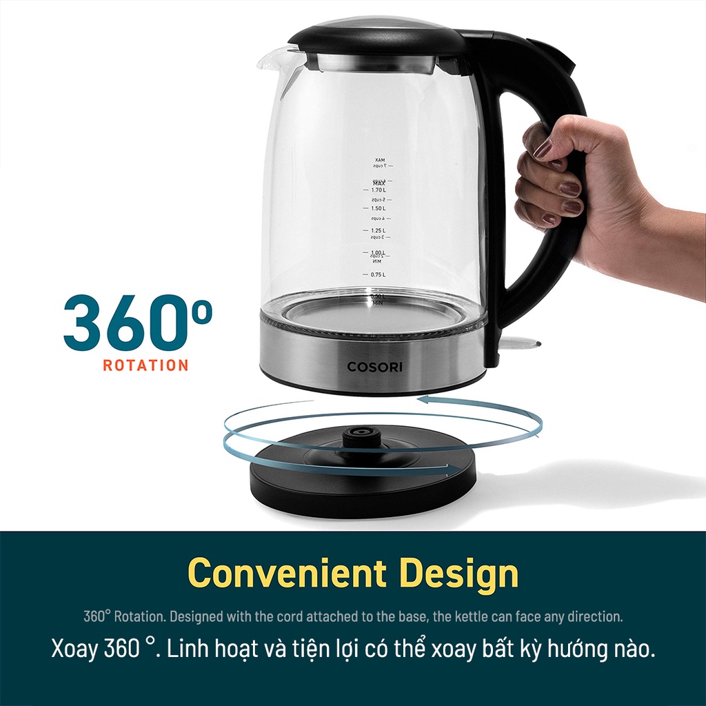 [Mã ELMALL150 giảm 8% đơn 500K] Bình ấm đun siêu tốc Cosori GK172-CO 1.7L