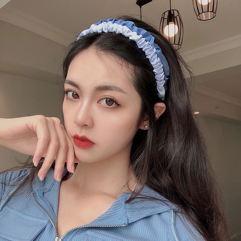 Băng đô cài tóc vải satin bóng kiểu dáng nhún phong cách Hàn Quốc