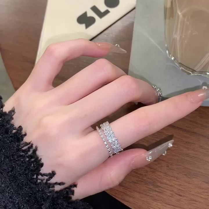 Nhẫn Hai Lớp Đính Đá zircon Đơn Giản Thời Trang Phong Cách Hàn Quốc