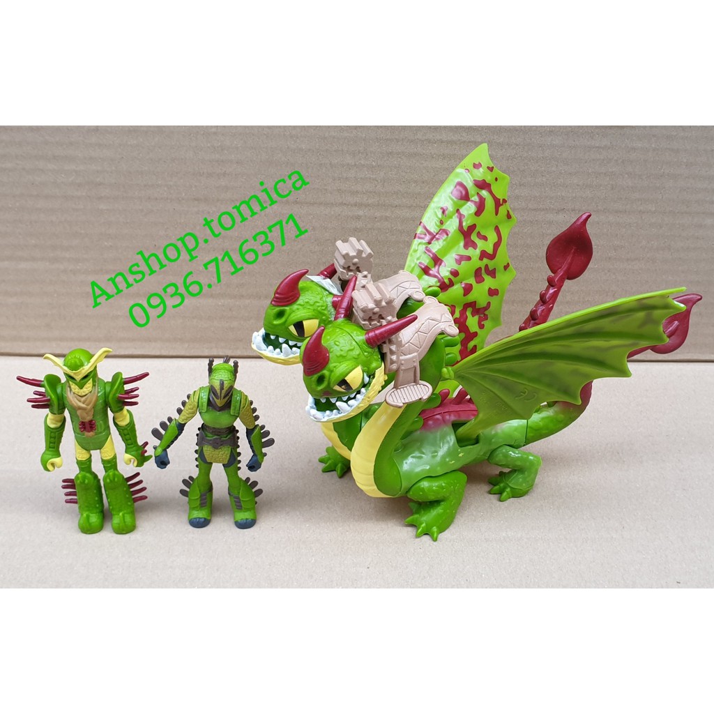 Mô hình nhân vật Rồng 2 đầu màu xanh lá kèm nhân vật trong phim "Bí Kíp Luyện Rồng"