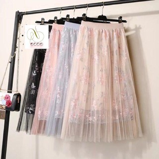 FS50K Chân váy maxi voan lưới thêu hoa sang chảnh loại 1 (sẵn hàng)
