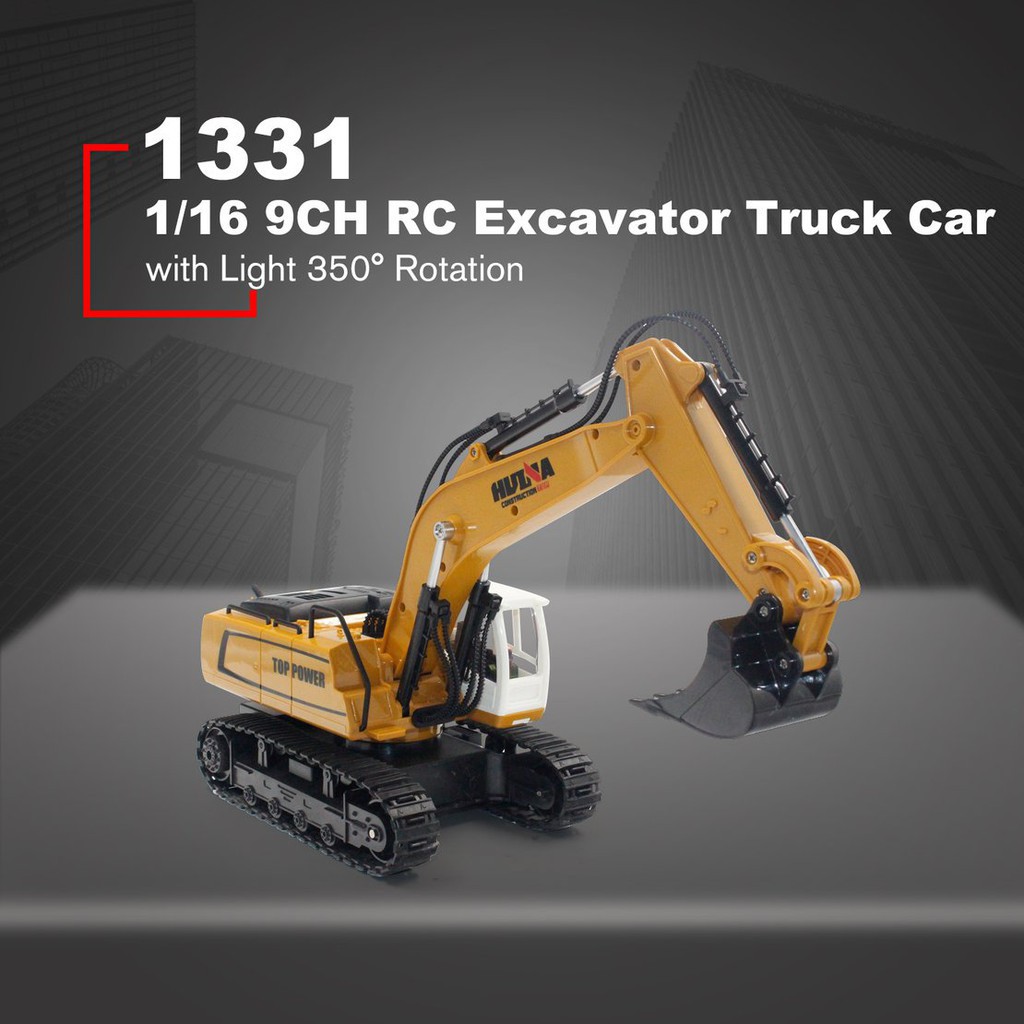 【điều khiển từ xa】HUINA TOYS 1331 1/16 9CH RC Excavator Truck Car with Light 350° Rotation