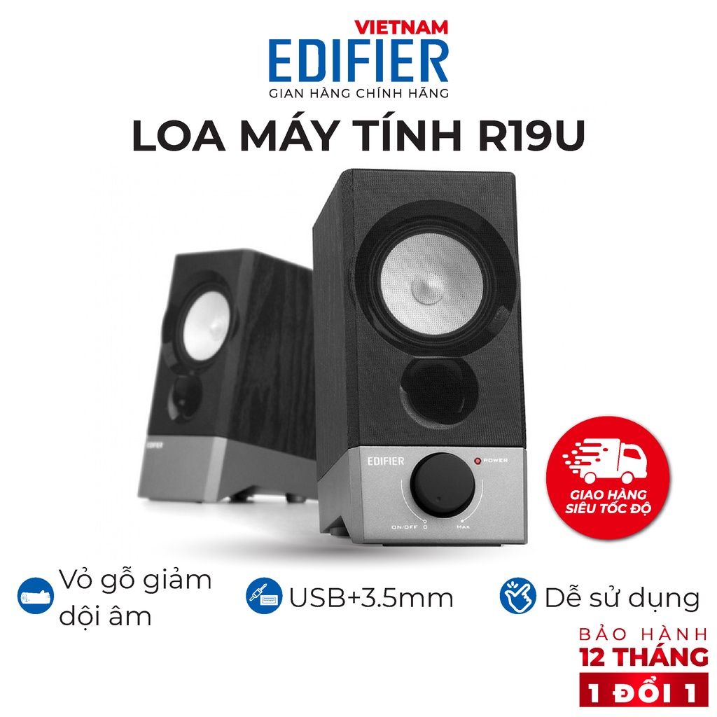 Loa vi tính EDIFIER R19U - Loa 2.0 mini cổng nguồn USB - Thiết kể nhỏ gọn - Vỏ gỗ giảm dội âm Hàng phân phối chính hãng