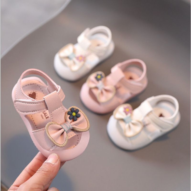 Quảng châu loại 1_  Sandal tập đi Nơ Hoa xinh xắn, Dép quai tập đi cho bé gái_ Đế mềm, êm chân